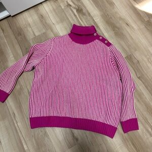 Summersalt Fuchsia and White Striped Turtleneck Sweater